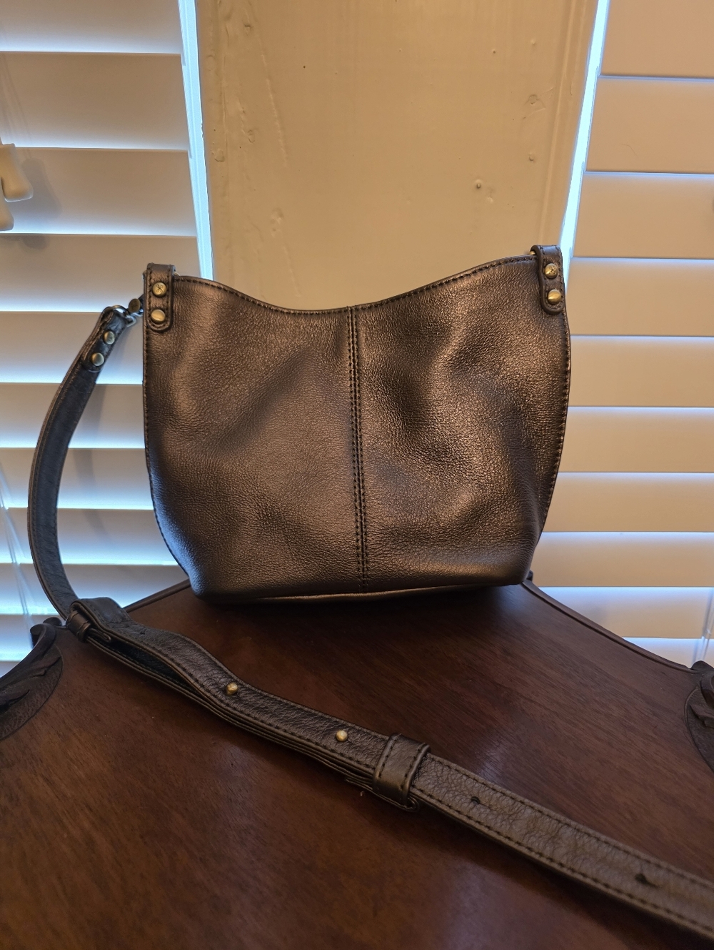 HOBO Metallic Pewter Leather Shoulder Bag